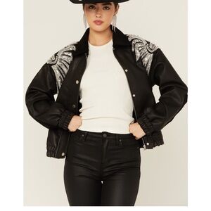 Faux leather western embellished jacket